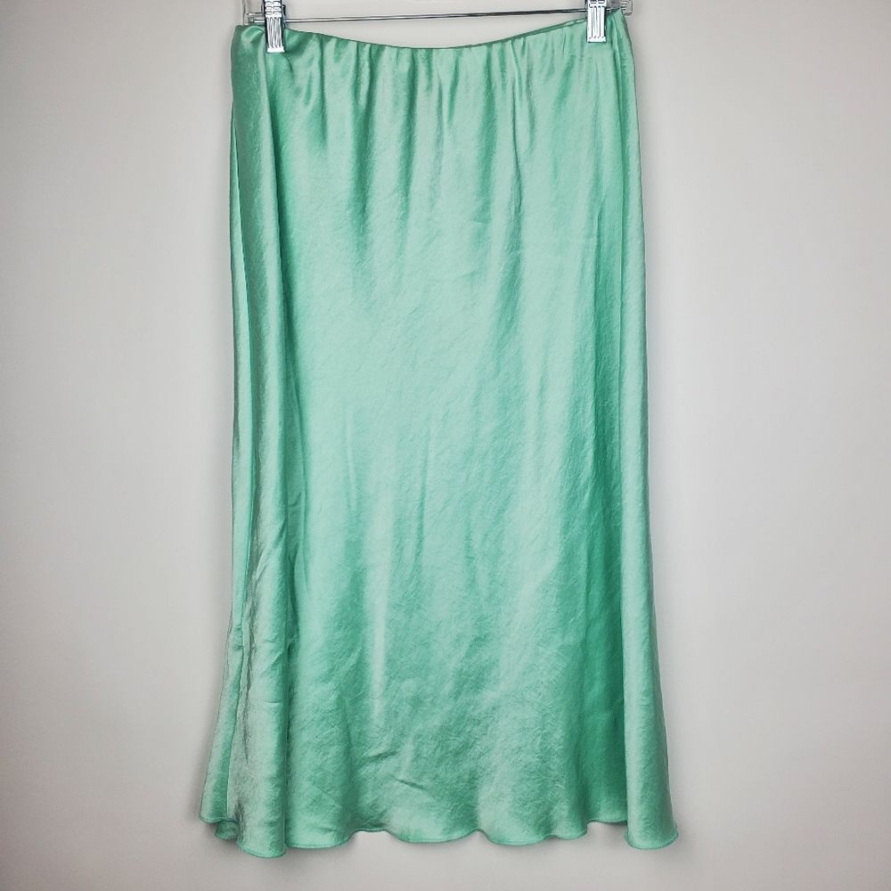 NANUSHKA Zarina Mint Washed Satin High Waist Circle Slip On Skirt Stretchy Waist - Picture 7 of 8